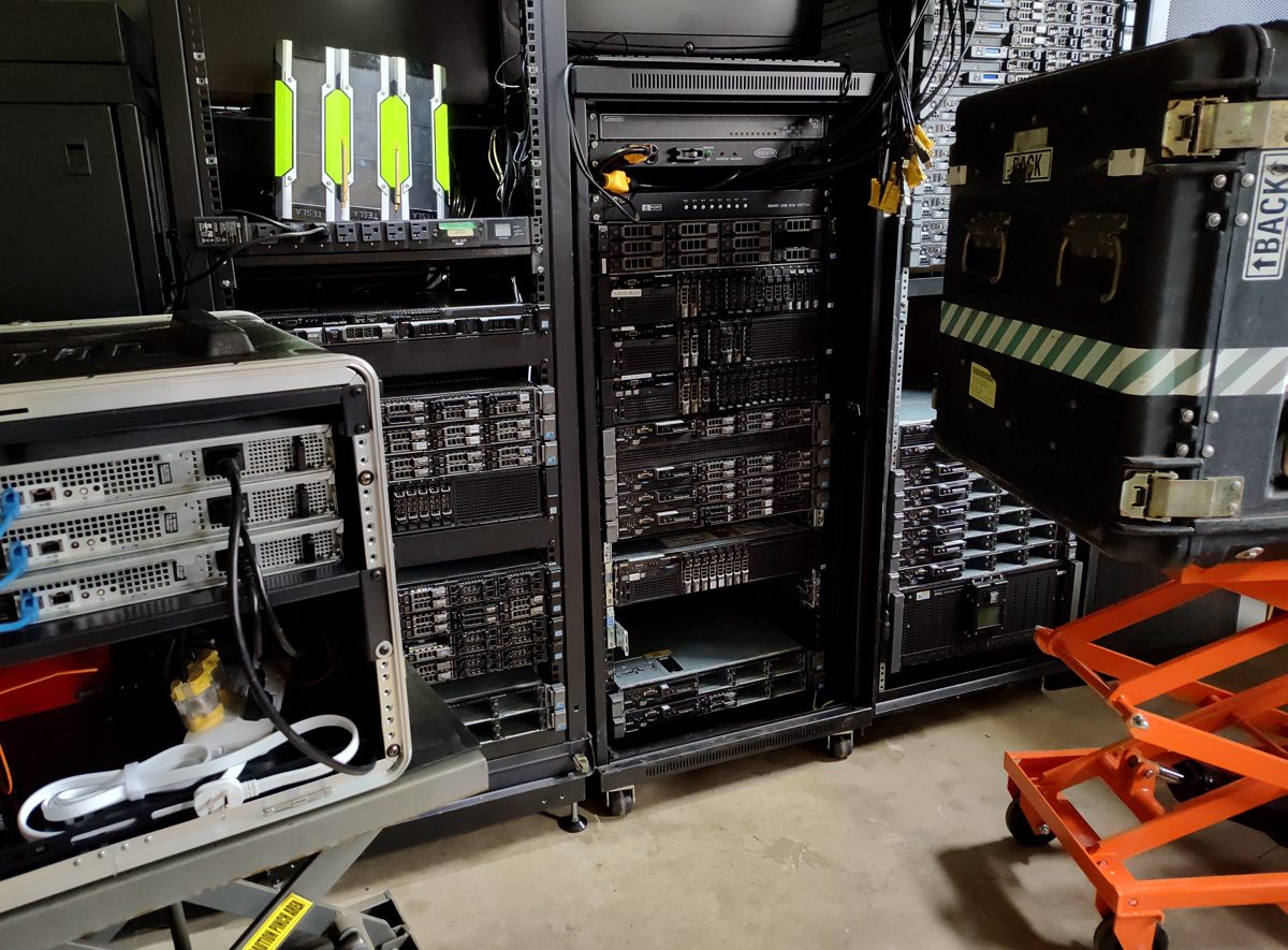 Server racks in the Neon Forest Networks workshop